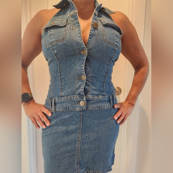 Chic Vintage style Denim Halter Dress - Picture 2 of 5